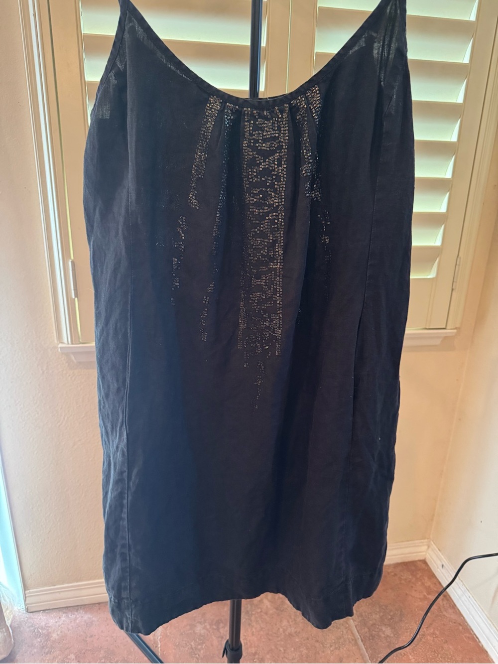 Eileen Fisher Black A-Line Linen-Blend Dress with sequin Detail